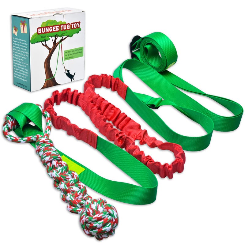 LOOBANI Outdoor Bungee Tug Toy, Dog Toy Hanging from Tree for Small to Large Dogs, Interactive Exercise Play Cord & Tether with Chew Rope Toy (Tree Stump Tug of War-Green) - Image 1